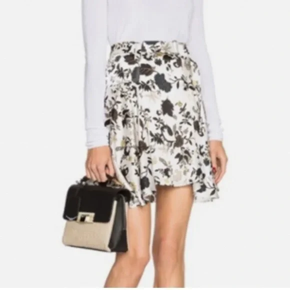 A.L.C. Brien NWT Skirt Black White Floral Print Stretch Silk Flouncy Mini Skirt - Picture 3 of 9